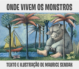 Capa do livro Onde Vivem os Monstros traz um personagem que lembra a figura de um boi, mas tem pés humanos sentado com o queixo apoiado nas mãos debaixo de palmeiras.