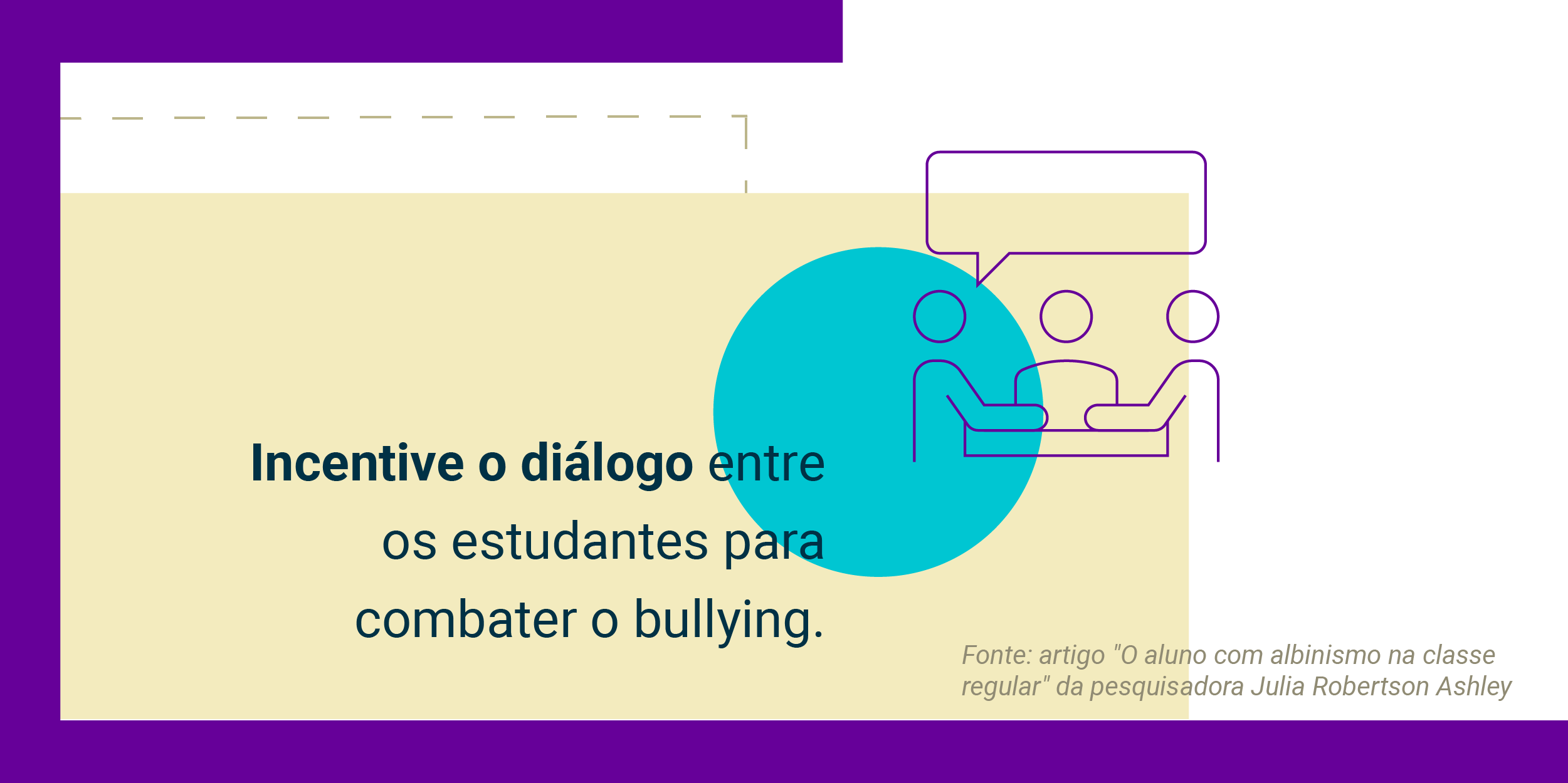Imagem com a frase Incentive o diálogo entre os estudantes para combater o bullying.