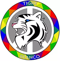 Ícone do aplicativo Tigre Branco, que combate o bullying, mostra o brasão de um tigre estilizado com moldura colorida.