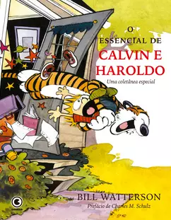 O Essencial de Calvin e Haroldo é um dos quadrinhos que podem ser usados para debater temas da sociedade em sala de aula. Na capa, o menino Calvin, usando blusa vermelha listrada, e o tigre Haroldo estão sendo chutados por uma porta, com objetos como sapatos e cadernos voando ao redor deles.